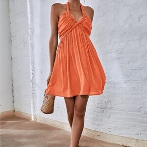 Orange shirred sundress